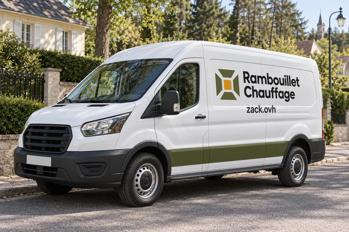 Camionnette Rambouillet Chauffage stationnée dans une rue pavillonnaire de Rambouillet