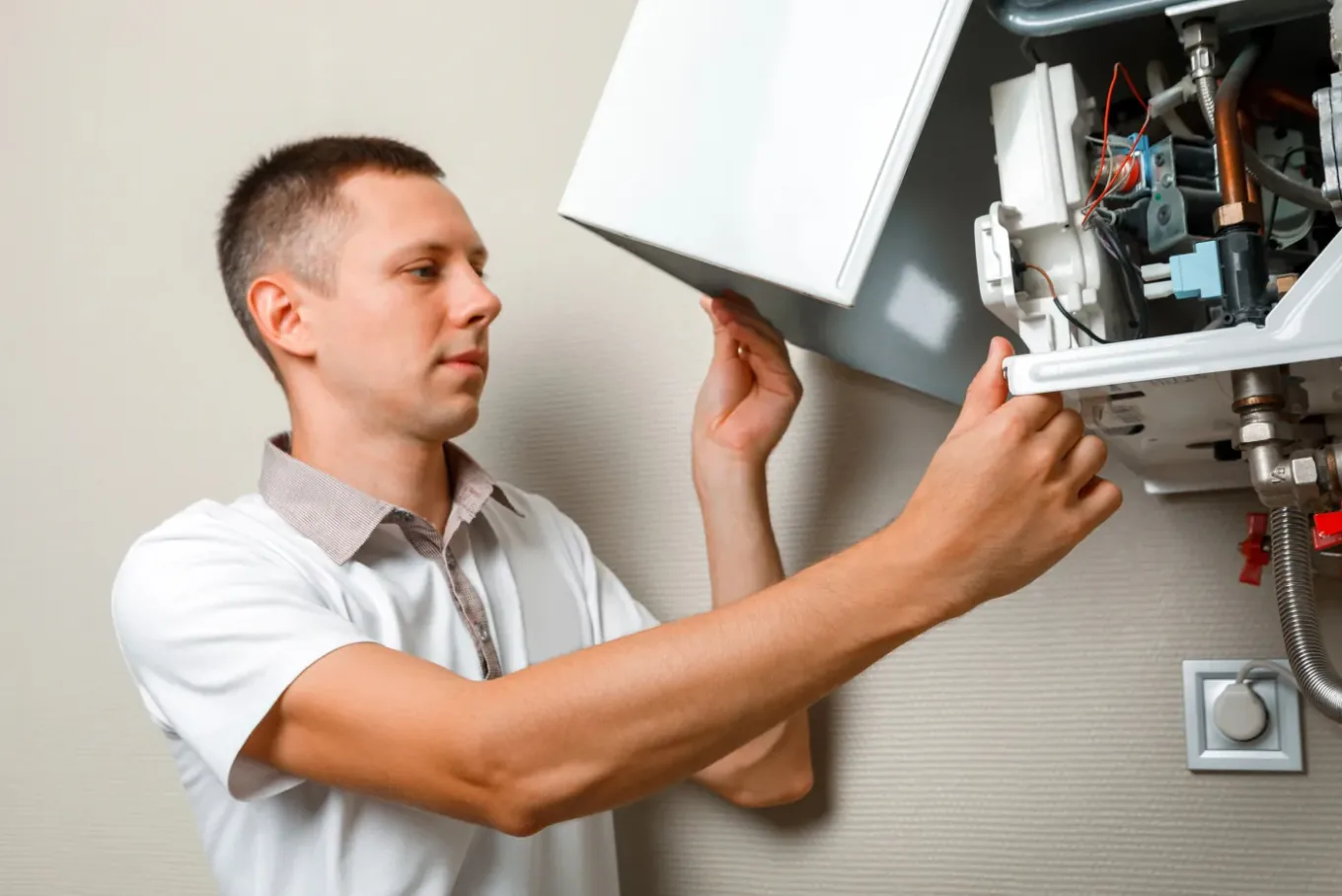 Chauffagiste installant une chaudière à condensation à Rambouillet (78120)